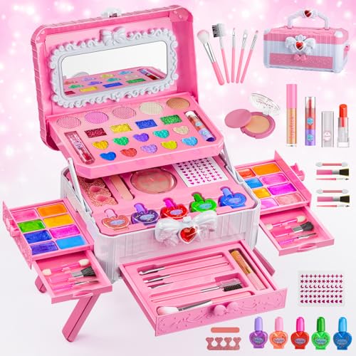 Kids Makeup Sets for Girls Toys - Washable Makeup for Kids with Mirror, Real Dressing Table with Stand, Princess Play Makeup Kit Perfect for 3 4 5 6 7 8-12 Year Old Girls Birthday & Christmas