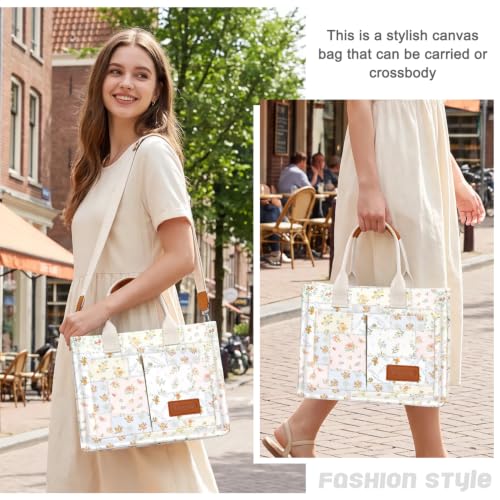 Image of Canvas Tote Bag for Women with Pockets Crossbody Bag Tote Shoulder Handbags Casual Work Bags Everything Tote Bag