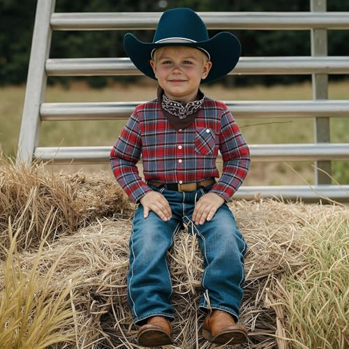 Boys' Button-Down Shirts Cowboy Western Plaid Long Sleeve with Bandana for Toddler Kids Outfit3