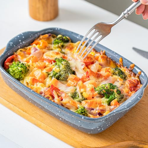 Ceramic-Bakeware-Dish-Set-of-3-Rectangular-Baking-Casserole-for-OvenHigh-Heat-ResistantLasagna-Pan-Deep-with-HandlesHandcraft-Speckle-Series-1381296Grey