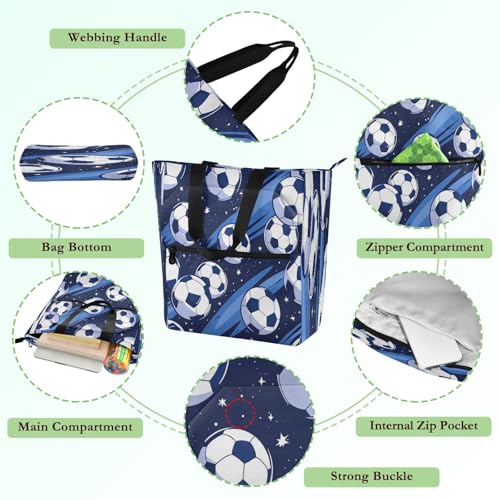 Soccer Balls Book Tote Bag,Large Capacity Handbag with Zipper Perfect for School,Travel,Shopping3