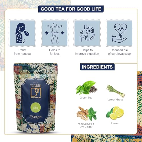 Image of DABRI Detox Original, Mint Lemon Ginger, Rose Green Tea Combo 300gm (Pack of 3 x 100gm Each)|Natural Loose Leaf|Antioxidant-Rich|Premium Organic Blend|Maintain Healthy hair & weight,Immunity Booster