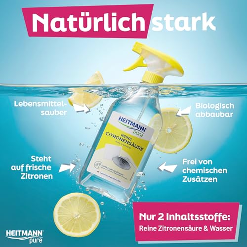 HEITMANN pure Reine Citronensäure 500ml | Effektiver Kalkentferner in Küche & Bad | 100% natürliche Zitronensäure… – Ansicht 4