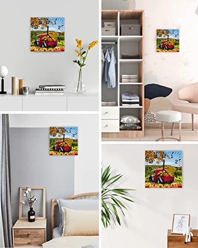 Loopop LPP-240702-SHZF03071CKDALOP Fall Wall Clock Pumpkin Truck Battery Operated Clocks Wooden Silent Non-Ticking Wallclock 10 Inch Autumn Maple Leaves Orange Thanksgiving Square Wall Clock thumb #2