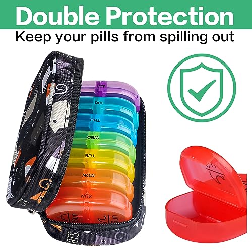 Image of Serfeymi Weekly Travel Pill Organizer 2 Times A Day AM PM Upgraded Rainbow Pill Box 7 Day with Portable Zipper Canvas Pill Case, Medicine Organizer for Pills, Vitamins, Fish Oils - Black 02