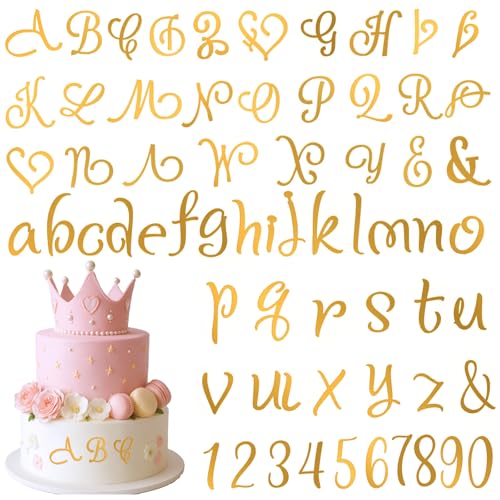 Nogeqi 64 piezas de letras doradas decoración para tartas, letras y números acrílicos para tartas, decoración personalizada, 0-9, reutilizable para cumpleaños, bodas, aniversarios, fiestas
