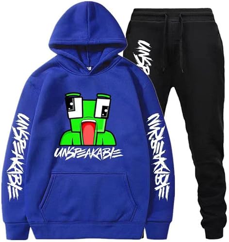 JVUQHLA Cartoon Hoodie Set For Kids, Sweatshirt Set For Boys And Girls 3d Printed Hoodie Sweatpants Tracksuit Suit Blue