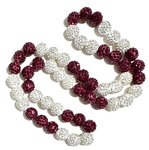 Rhinestone Crystal Pollyanna Bling Disco Ball Beaded Bead Baseball Player Necklace, Alabama Auburn, Burgandy Maroon White, 16