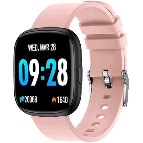 Smart Watch,1.4''Full Touch Fitness Tracker with Heart Rate,Blood Pressure and Sleep Monitor,Message Notification,Smartwatch for Men WomenIP68 Waterproof Smartwatch Sports for iOS Android-Pink…