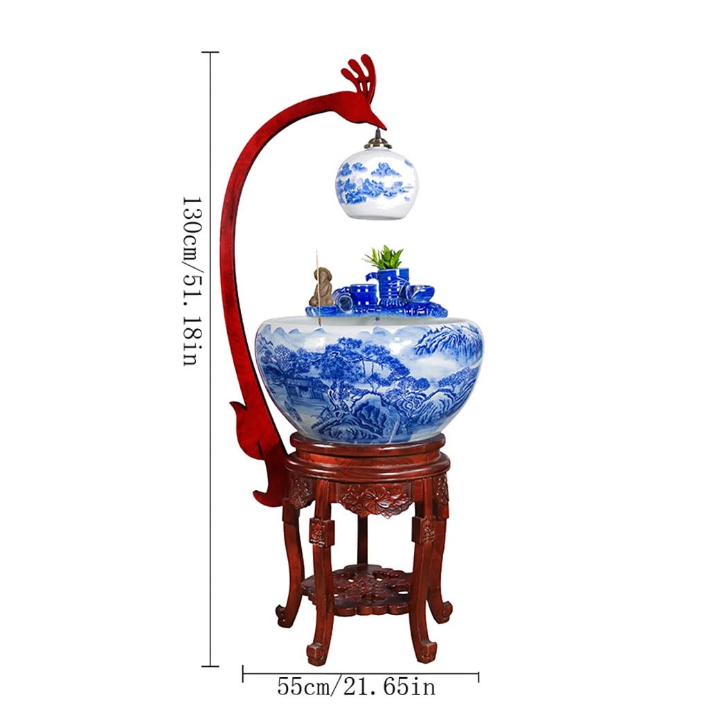 Small Fish Tank Aquarium Fish Tank Ceramic Cabinet Blue and White Landscape Goldfish Tank Floor-to-Ceiling Flow Water Tank Home Porch Living Room Viewing Fish Bowl Fish Tank Kit(B)