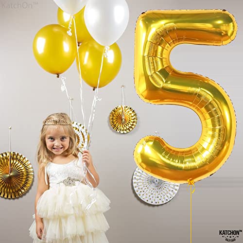 Image of KatchOn Foil Gold Number 5 Balloon For 5 Year Anniversary Decorations