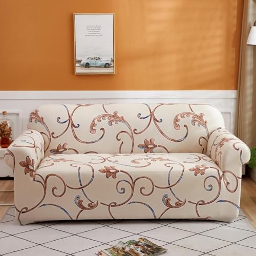 Hiseng Elasticizzato Copridivano, 3D Fiore Copridivano 1-4 Posti Universale Copridivano con 1 Federa & Cravatte Copri Divano Antiscivolo Lavabile (3 posti,Beige)