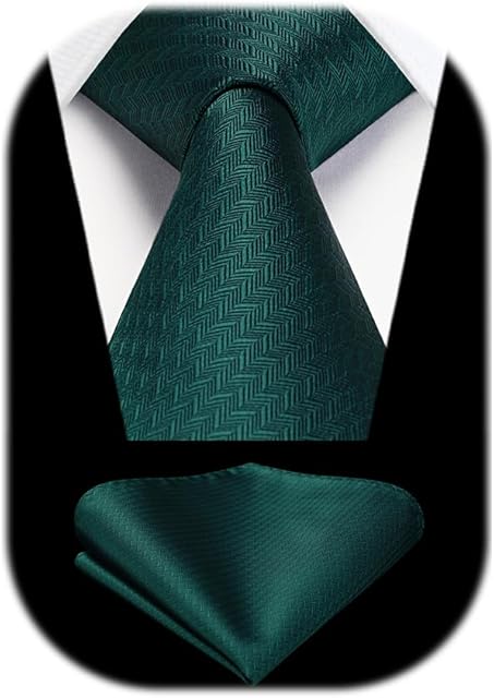 HISDERN Ties for Men Wedding Tie & Pocket Square Houndstooth Formal Business Plain Necktie Handkerchief Set