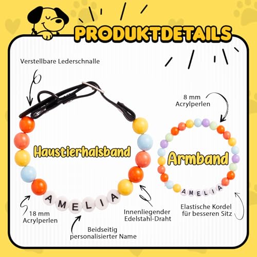 Hundehalsband Personalisiert mit Namen/Buchstabe - Niedliche Bunte Perlen Halskette Halsband Hund Katze mit GRATIS Passendem Armband - Personalisierte Hunde Geschenke für Frauen Männer Hundeliebhaber