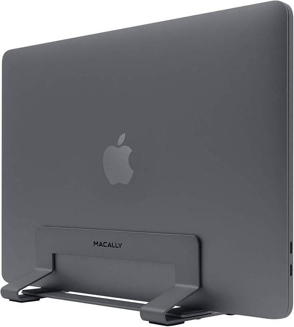 Macally VCSTAND Space Saving and Stylish Steel Stand for MacBook, MacBook Air, MacBook Pro and any Laptop between .63 and 1.19/1.6 cm to 3 cm - Space gray