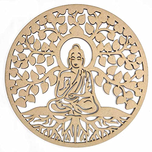 Image of Adikala Life of Tree & Buddha Round Shape Cutting Design with Base, DIY | Art Decor | Showpieces for Home Decor | Office | Wall Hanging Decoration Items 10. INCH Set of 12