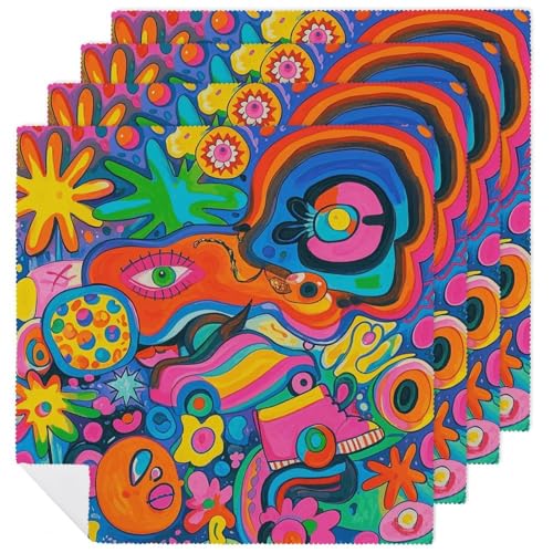 Servilletas de tela estilo hippie graffiti 4 piezas miniatura 1
