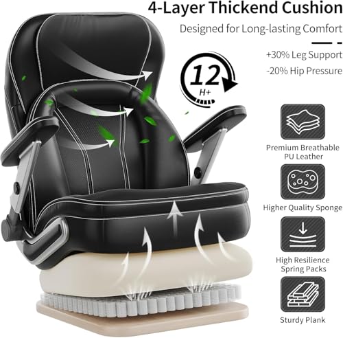 Image of Big and Tall Office Chair, 600lbs Heavy Duty Desk Chair with 5D Arms, Adjustable Lumbar Support & Height, Tilt Function, PU Leather High Back Ergonomic Executive Computer Chair