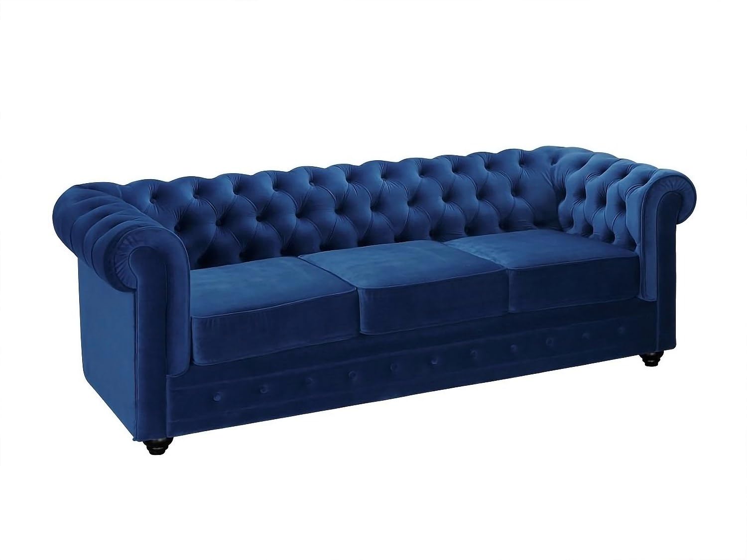Vente-unique - Sofá Fijo 3 plazas Chesterfield - Terciopelo - Azul eléctrico | Forma mítica Chesterfield, asiento desenfundable