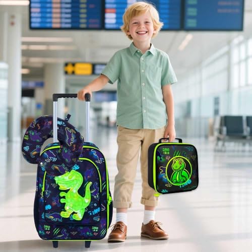 Image of CCJPX 5Pcs Kids Luggage for Boys, Dinosaur Rolling Travel Carry on Suitcase for Toddler Children with Wheels(Black)
