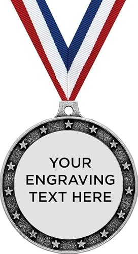 Crown Awards Your Engraving Star Medals, Personalized 2.5" Silver Universal Star Front Engraving Medal with Free Neck Ribbon