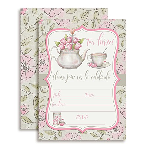 Watercolor Tea Party Theme Girls Birthday Party 20 Invitations 5x7