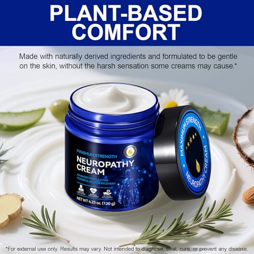 Image of Neuropathy Cream Extra Strength Nerve Cream for Feet, Legs, Neck, Back, Hands, Body - Lightweight, Plant-Based Formula with Cooling Comfort, 4 oz 2Pack