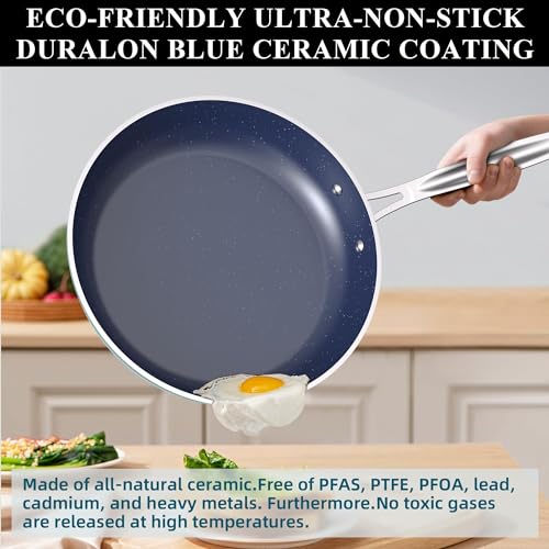 Image of Nuwave 9pc Cookware Set Healthy Duralon Blue Ceramic Nonstick Coated