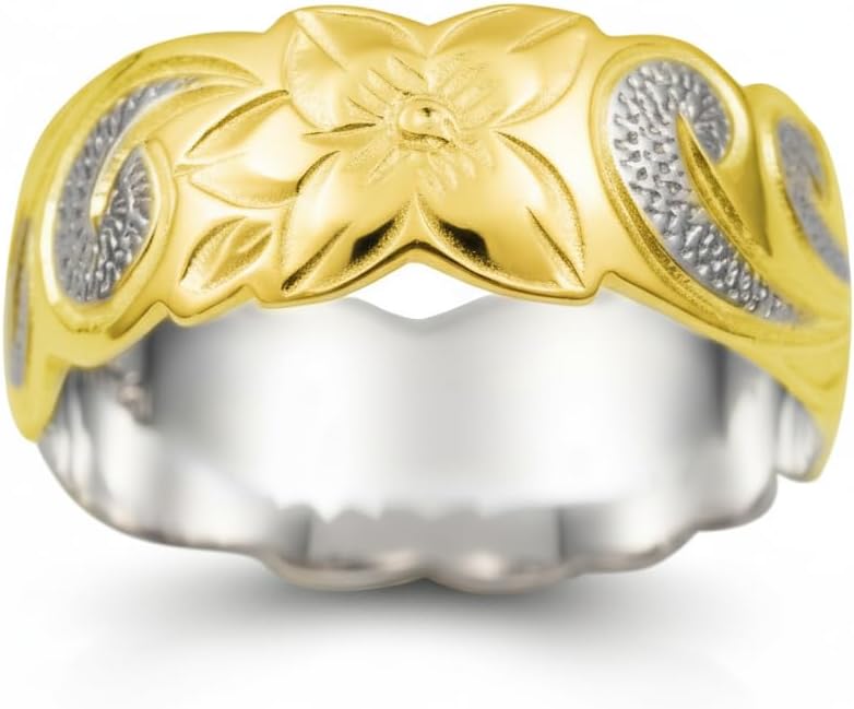 925 Sterling Silver 8mm Hawaiian Princess Plumeria Flower Scroll Promise Ring Stackable Wedding Engagement Band, Nickel Free Hypoallergenic for Sensitive Skin, Gift Box Included