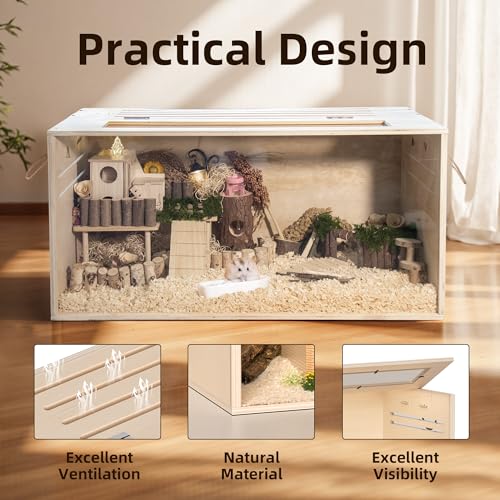 Hamster Cage Chewproof, 32" Wooden Guinea Pig Cage for Small Animals, Openable Top with Easy View Acrylic Panels for Hamster, Rabbit, Guinea Pig, Hedgehog(32" L x 15.7" W x 15.7" H) - Image 5