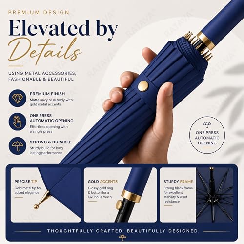 Image of Extra Large 24 Ribs Golf Umbrella - Automatic Open Long Handle, Heavy Duty Windproof Double Canopy, Waterproof & UV Protection Stick Umbrella for Men & Women 1pc