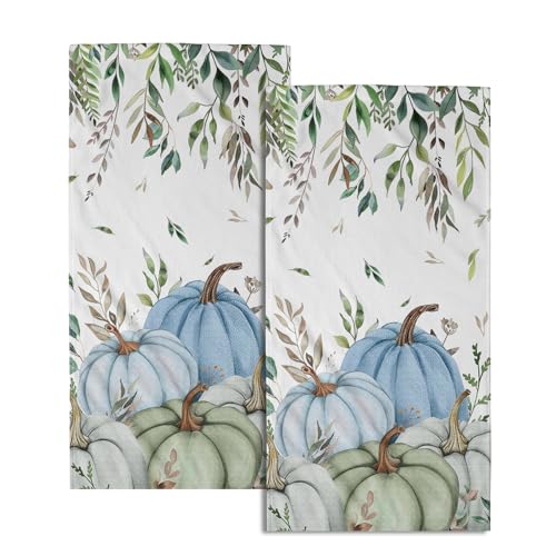 Fall Blue Pumpkin Hand Towels Set of 2 Autumn Harvest Bathroom Towel Soft Absorbent Kitchen Hotel Spa Gym Towel Thanksgiving Decor Gifts