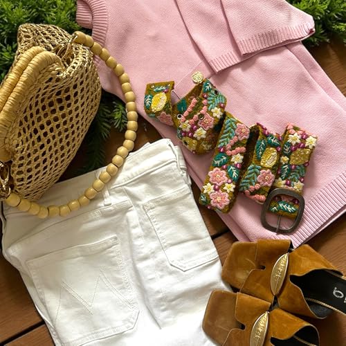 Peruvian Embroidered Flower Wool Belt, Hand Embroidered, Fair Trade - "Lemons and Leaves Belt Mini"2