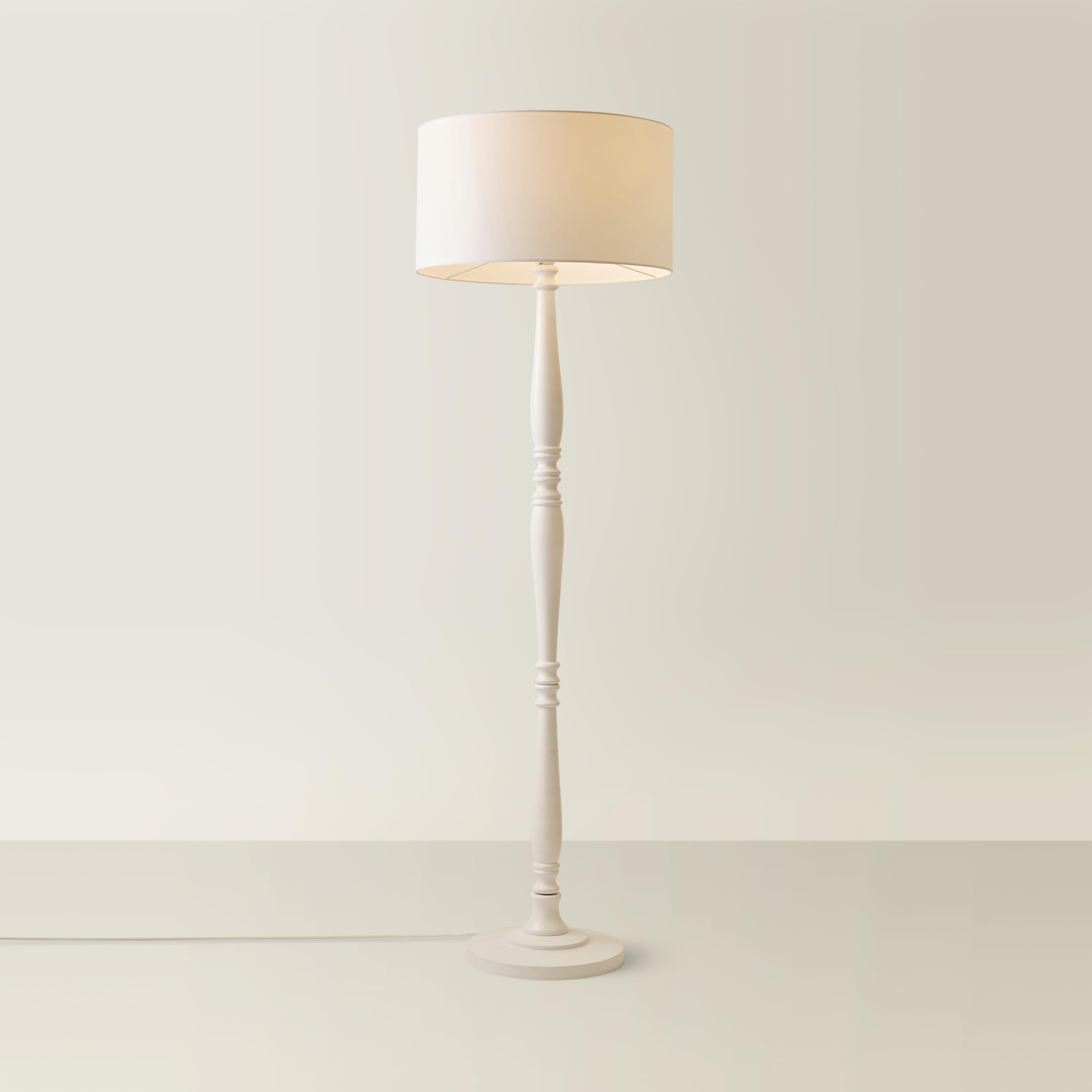 ValueLights | Traditional White Wood Candlestick Floor Lamp with White Fabric Drum Shade for Living Room | Floor Lamps, Home Décor & Improvement Essential