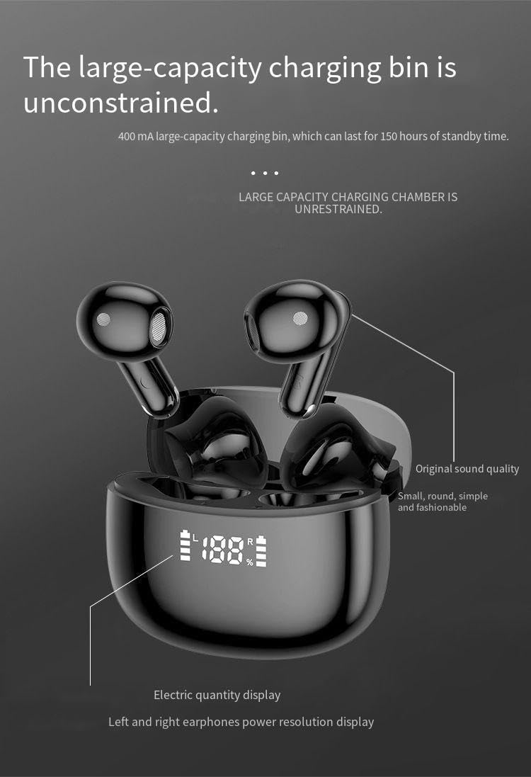 Ear Buds Wireless Bluetooth Headphones Al Call Noise Reduction Sports Earphones with LED Battery Display,Mics Clear Call,IPX5 Waterproof Bluetooth Earbuds for Workout Sports