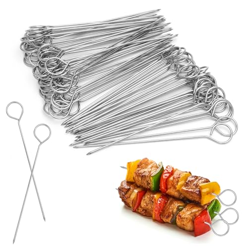 KQDRAVINE 80 Pièces pic a brochette inox, 2 x 14,5 cm Aiguilles à Roulade, brochettes pour barbecue réutilisables pour viande et légumes