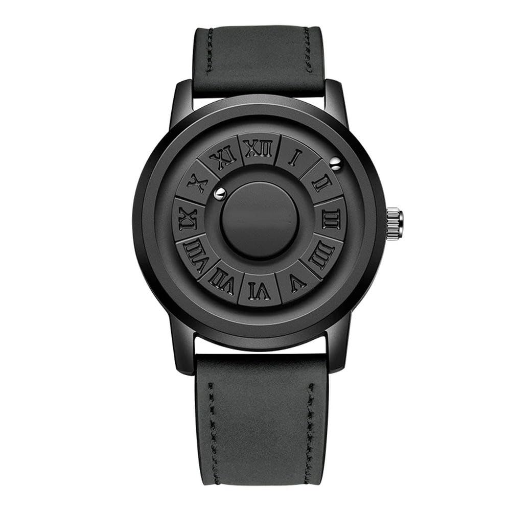 ZBDZSW Orologi da Uomo Orologio da Polso al Quarzo con puntatore a Scorrimento Creativo e Forza Magnetica Orologio da Uomo in Vera Pelle