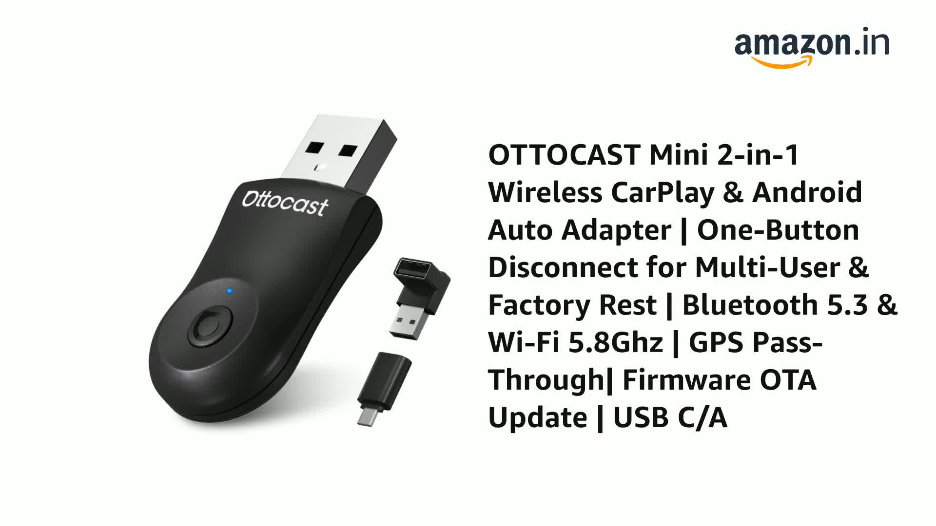 OTTOCAST Mini 2-in-1 Wireless Carplay Adapter & Wireless Android