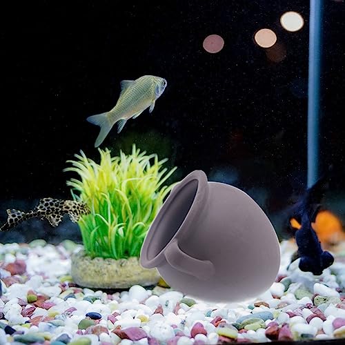 Image of AnRui Ceramic Jar Aquarium Ornament Decor Natural Clay Vase Betta House Hideout Cave Pot Fish Tank Decorations Accessories for Cichlid, Small Fish, Shrimp to Play Hide Breed Habitat, Small