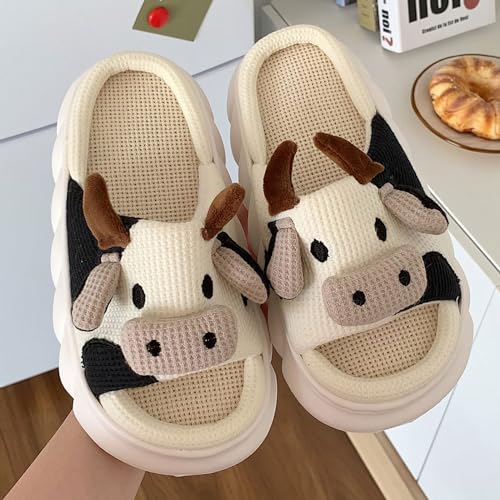Cow Slippers for Women Men, Cute Cartoon Animal Slippers, Fuzzy/Linen Kawaii House Slippers, Winter/Summer Cow Slides for Indoor and Outdoor3