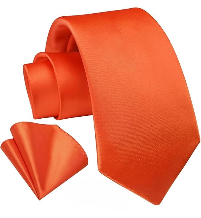 Image of Men's Satin Slim Necktie for Formal Wear | Premium Solid Tie for Office, Wedding, Business Meetings, Party & Interview | Stylish Silk Feel Neck Tie for Men with Pocket Square