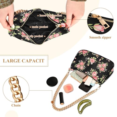 Image of Shoulder Bags for Women Flower Floral Hobo Tote Handbag Small Clutch Purse with Zipper Closure