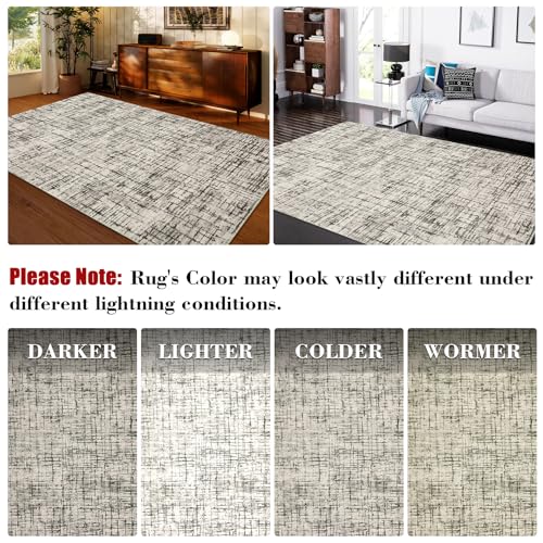 COZYLOOM Washable Area Rug 6x9 Rug for Living Room Modern Rug Non Slip Large Bedroom Rug Contemporary Abstract Rug Soft Low Pile Stain Resistant Carpet for Office Nursery Dining Room 6'x9' Taupe