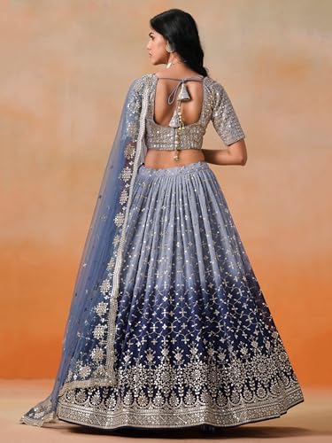 Image of Zeel Clothing Women Georgette Semi stitched Sequins Zari Embroidered Lehenga Choli With Dupatta (7086-Latest, Free size)