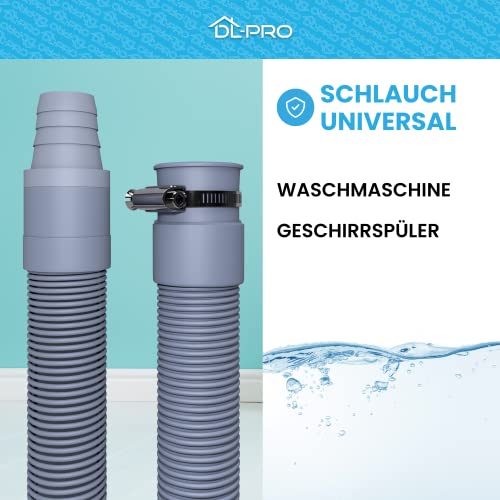 DL-pro 2,5m Universal Ablaufschlauch Verlängerung mit Schellen [Ø 19mm] für Waschmaschine - Waschmaschine Schlauchverlängerung [PERFEKT DICHT] - Abwasserschlauch für Spülmaschine & Waschmaschine