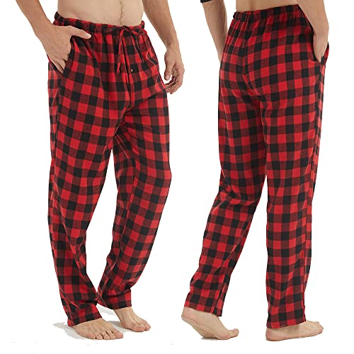 Flannel Mens Pajama Pants 3 Pack Cotton Red Plaid Pajamas Bottoms with Pockets Drawstring Lounge Sleepwear Christmas PJ2