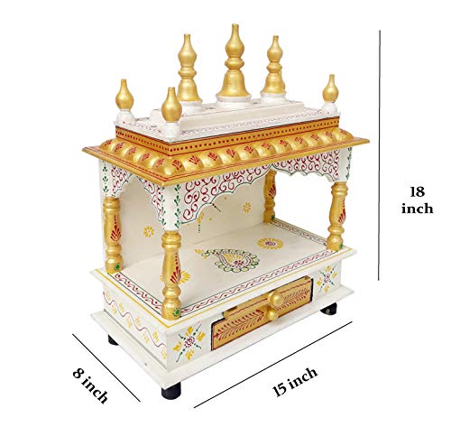 Image of Hindu Hand Crafted Wooden Puja Mandir with Drawer Religious Home Decor Wood Art and Craft Temple for Home /Office