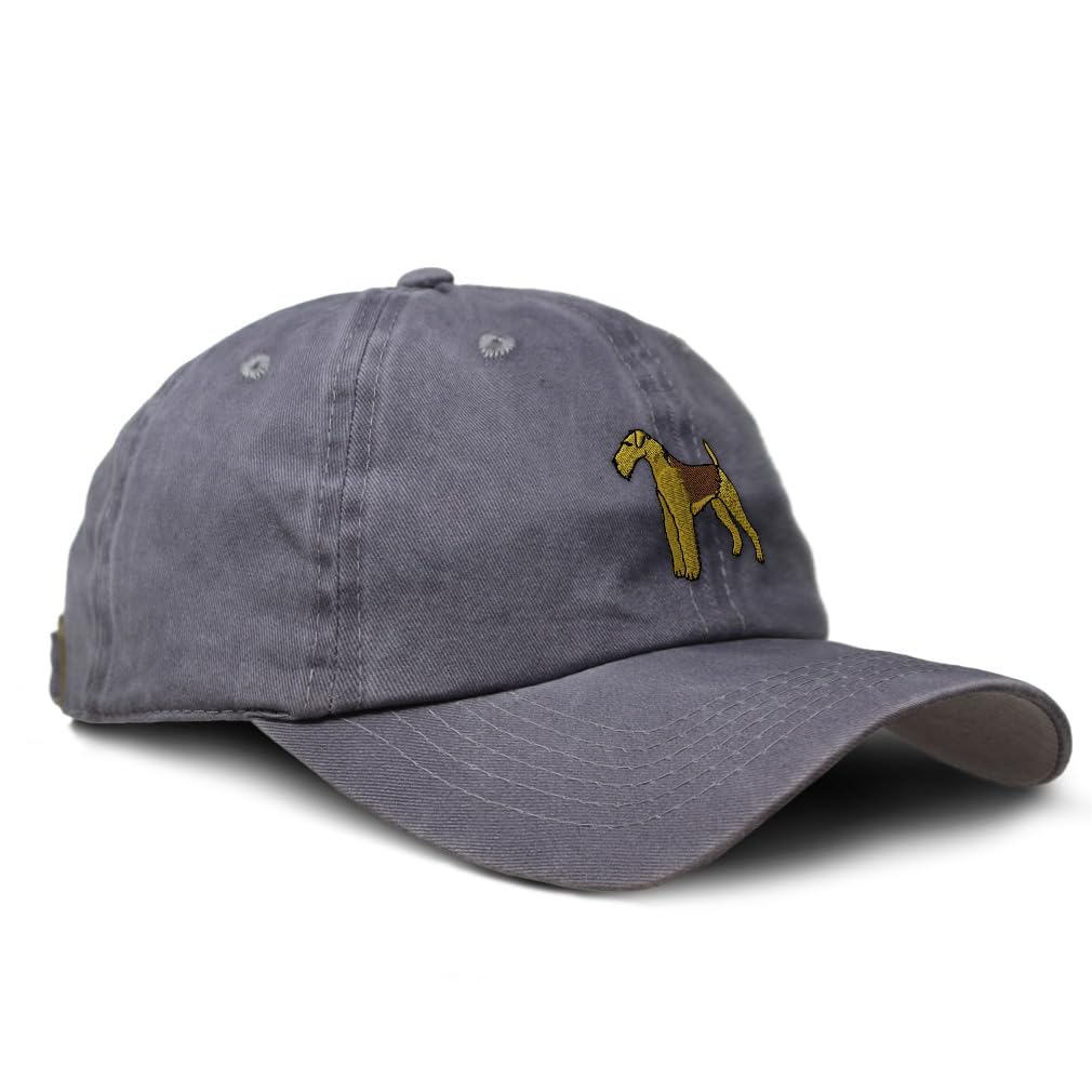 Speedy Pros Vintage Washed Hat Airedale Terrier B Embroidery Cotton Dad Hats for Men Women Buckle Closure Grey Design Only, Grey Design Only, One size