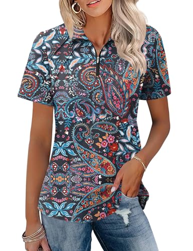 Image of LOMON Womens Golf Polo Shirts Summer Short Sleeve 1 /4 Zip Tops Moisture Wicking Casual Tennis Activewear with Pockets