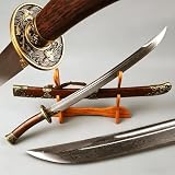 38 Inch Chinese Folded Steel Qing Sword Handmade Phoenix Motif Dao Natural Grain Rosewood Scabbard